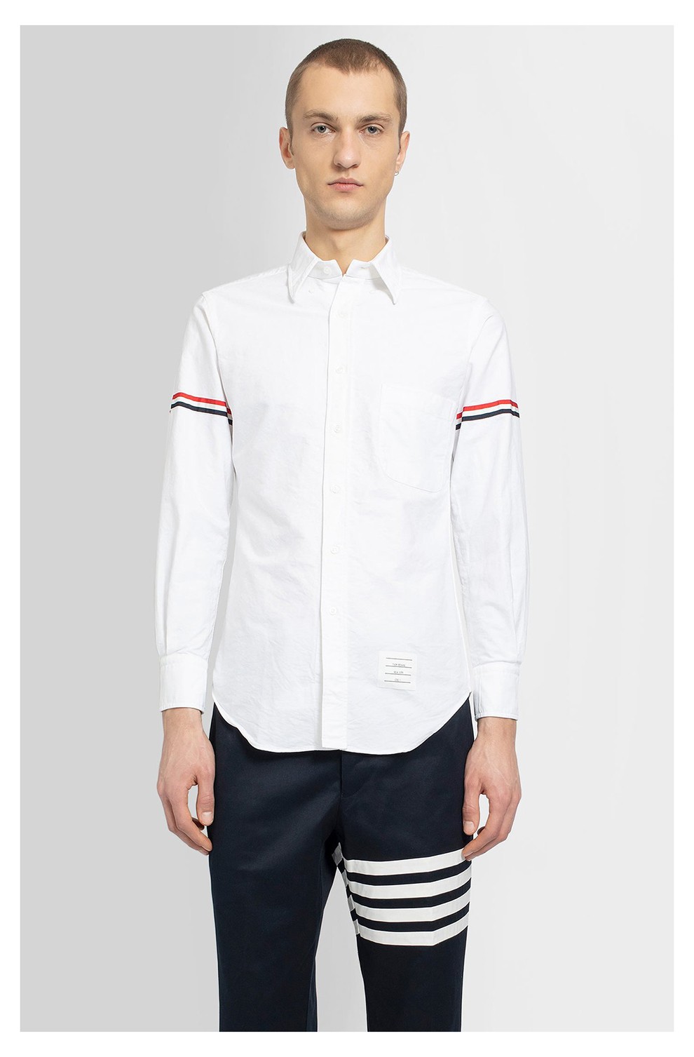 thom browne 汤姆布朗 男女通用棉质牛津布条纹拼饰长袖衬衫 白色 xxs