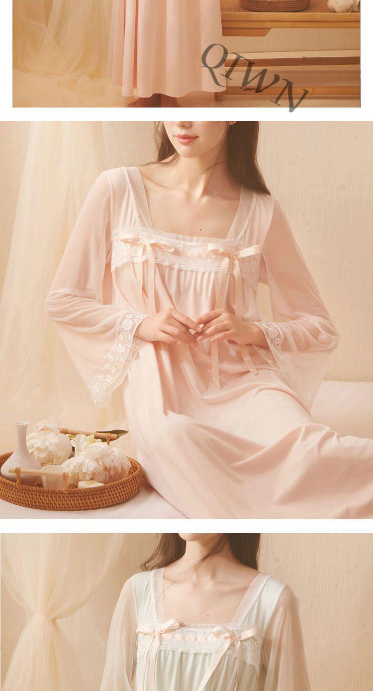 古装睡衣宫廷风汉服睡裙女春秋舒适长袖古风风齐胸襦裙方领可爱仙女