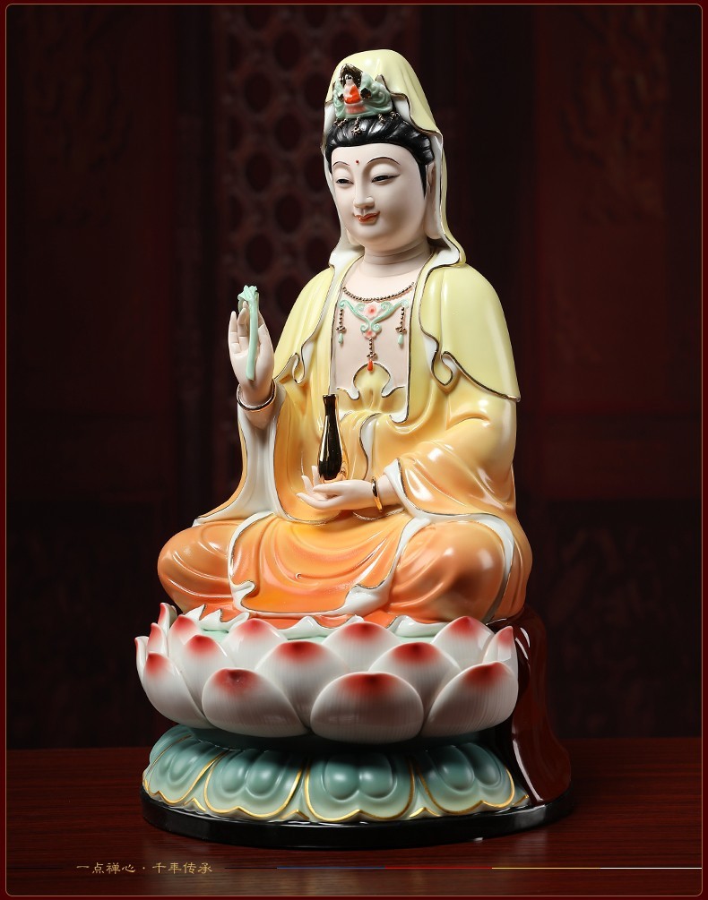 威艾斯vs坐莲彩色西方三圣佛像摆件观音大势至菩萨坐像阿弥陀佛陶瓷