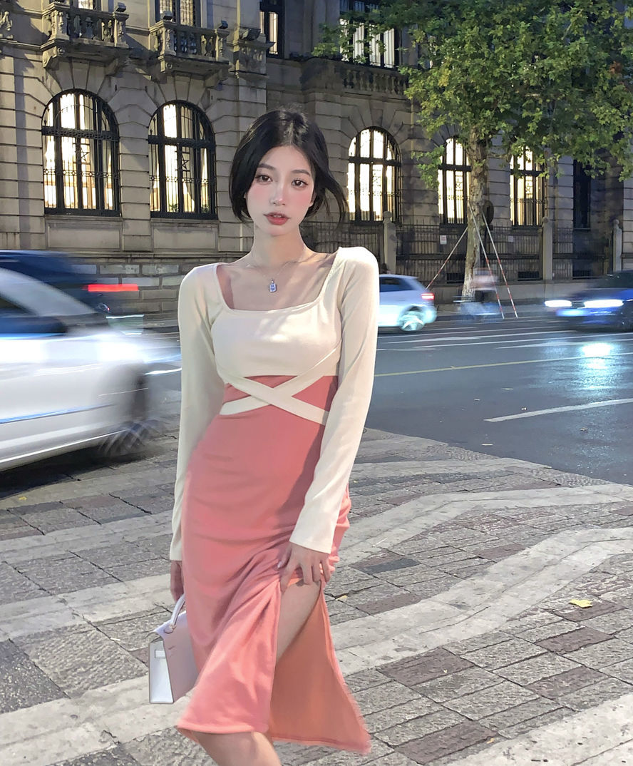 秋冬新款长袖针织连衣裙女套装女秋季温柔系穿搭纯欲风上衣洋气收腰