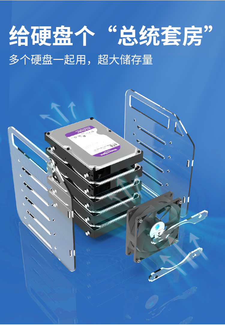 台式电脑35寸机械硬盘架透明亚克力多盘位固定外置扩展支架托架红色