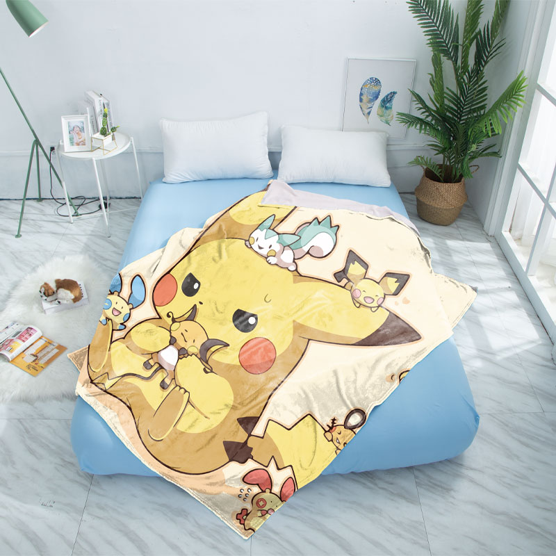 皮卡丘毛毯动漫卡通精灵宝可梦皮卡丘萌系休闲毯法兰绒毛毯午睡垫盖