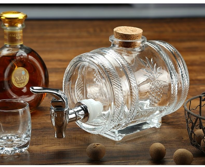 玻璃瓶带龙头2斤家用红酒洋酒瓶子药酒罐酿酒桶木塞酒壶2斤酒瓶大口径