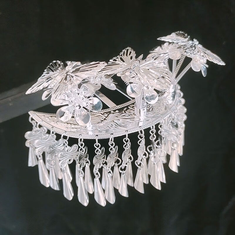 时光巷陌 贵州苗族苗银帽子项圈少数民族侗族梳子步摇发簪头饰演出服