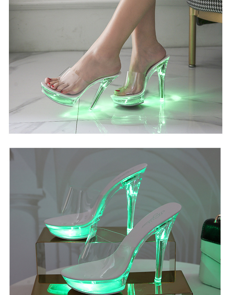【抖音网红同款】发光水晶鞋 发光led蹦迪神器性感超高跟鞋细跟防水台