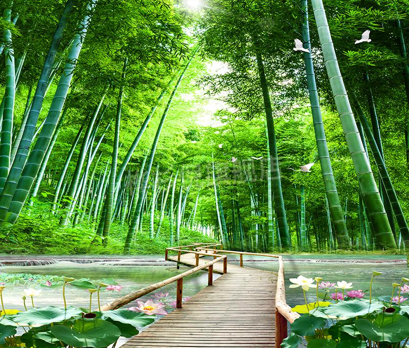新直播背景布立体主播墙纸布3d山水大草原主竹林室外风景荷花中秋 1按