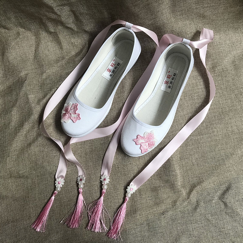 道花途古装风汉服女鞋子古代跳舞女鞋学生舞蹈鞋坡跟绑带cos文艺表演