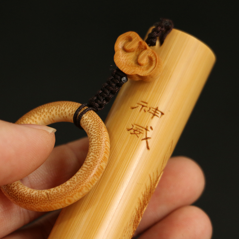 狮子头名家书文纯手工雕刻实心竹手把件竹雕老玉竹把玩竹制小挂件茶