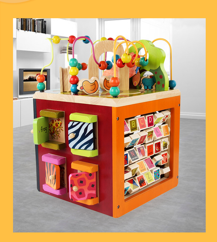 btoys六面体绕珠百宝箱婴幼儿童木立方串珠123岁宝宝早教力玩具一点