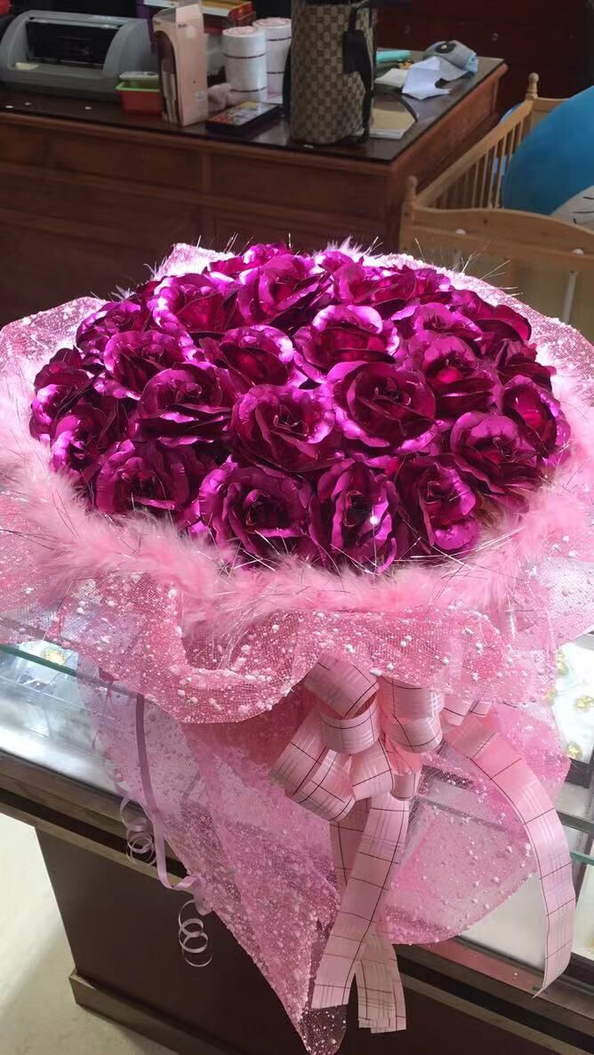 金箔玫瑰 七夕节24k金箔玫瑰花束送妈妈铂金镀金花金玫瑰送女友生日
