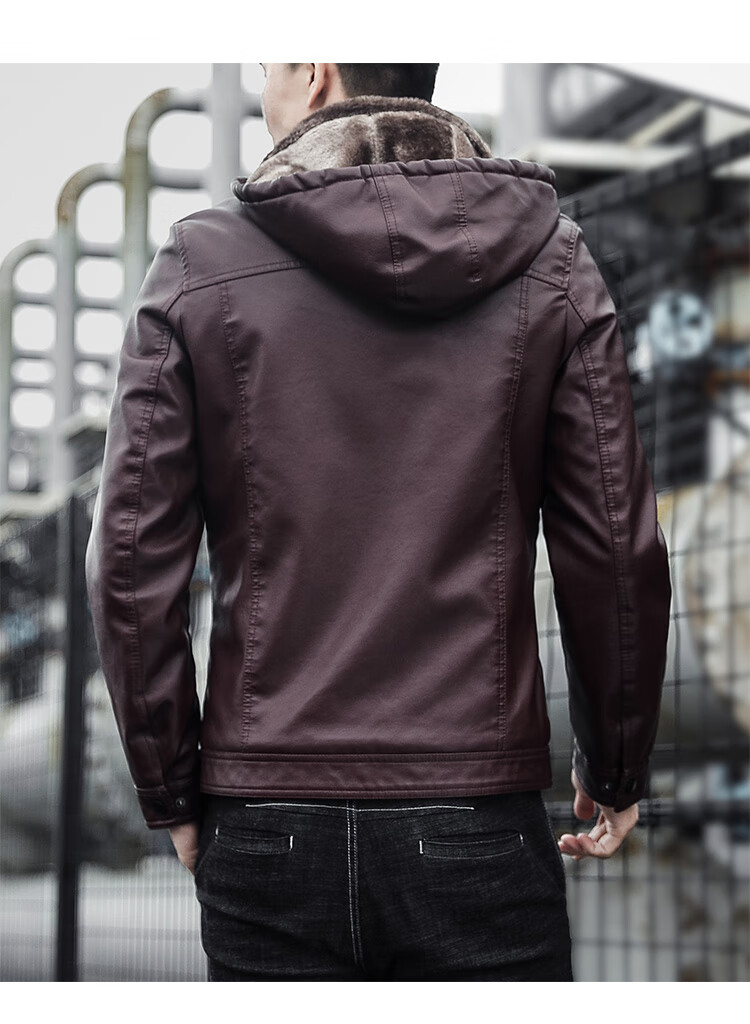 雅鹿【yalu】带帽冬季皮夹克男中年pu皮衣男士爸爸冬装皮毛一体绒加绒