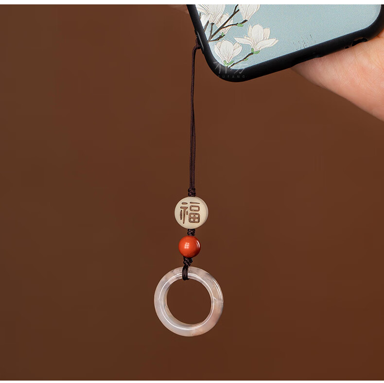 妙聚福樱花玛瑙平安扣手机链挂绳指环扣可拆卸挂件防摔挂钥匙链女干青