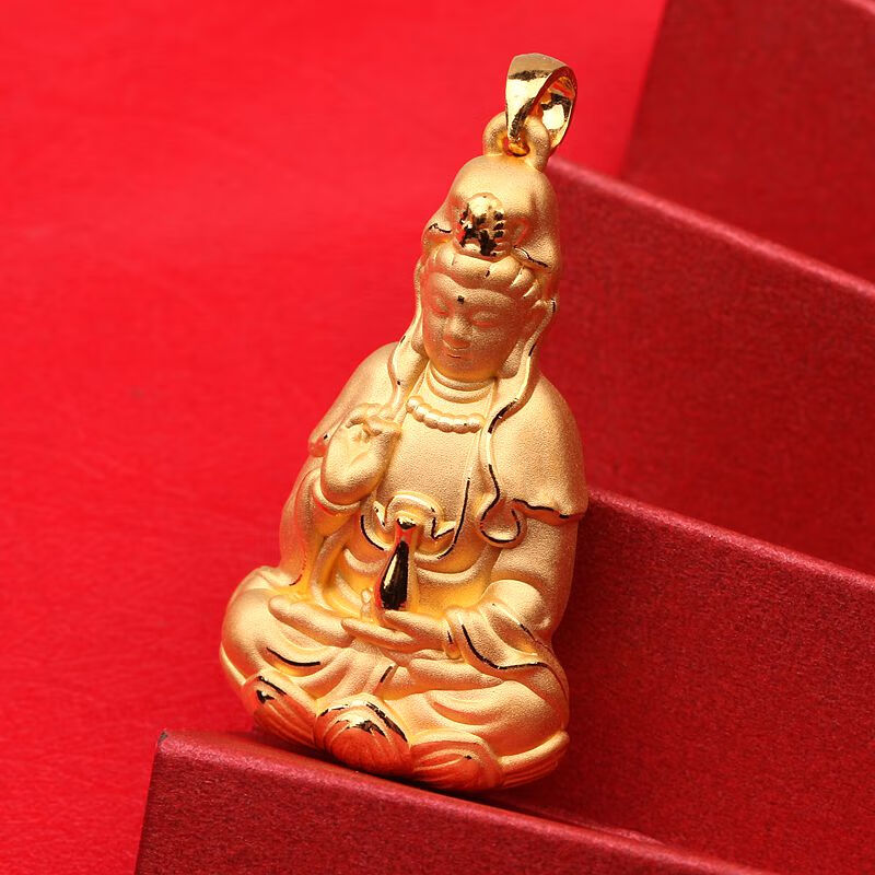 3d硬金观音吊坠男款 999足金项链挂坠观音菩萨坠足金 6.