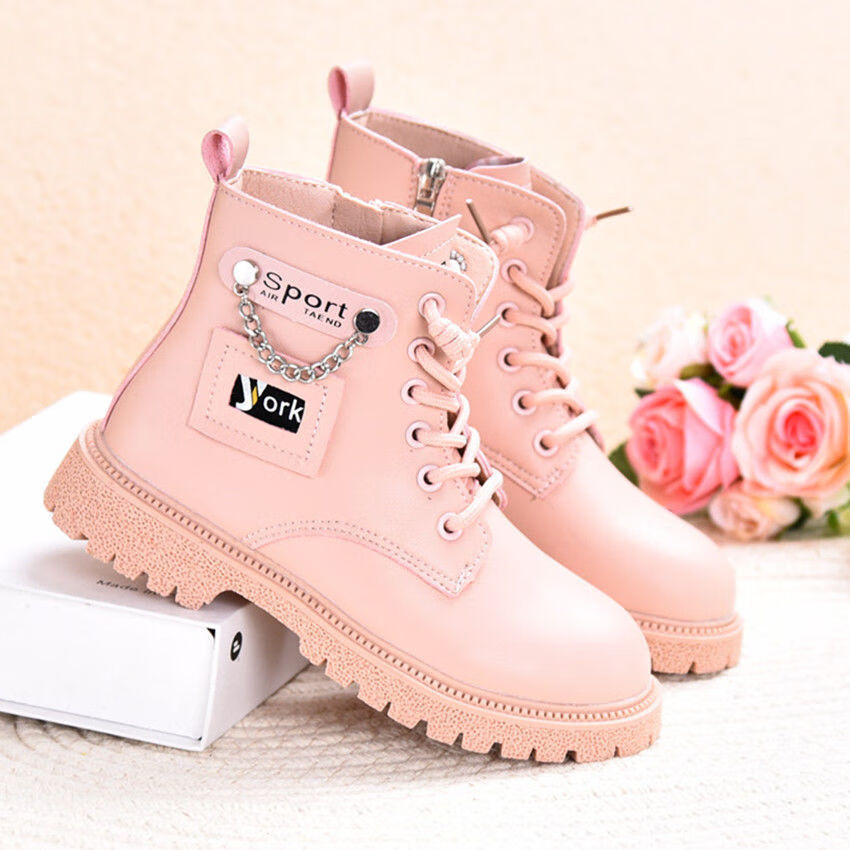 1秋冬女大童皮鞋女孩短靴学生系带单靴黑色马丁靴15岁韩版77106黑色加