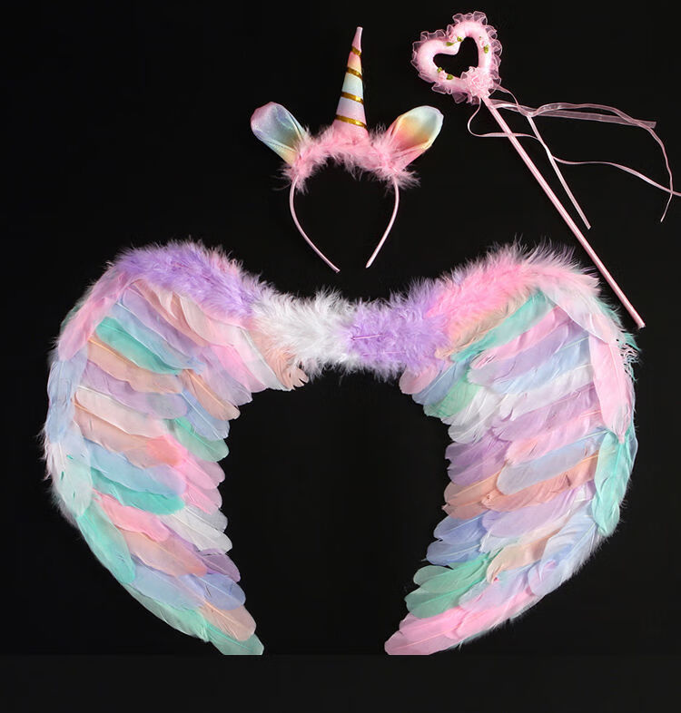 【精选】彩色羽毛翅膀万圣节装扮道具彩虹天使翅膀仙子演出小女孩公主