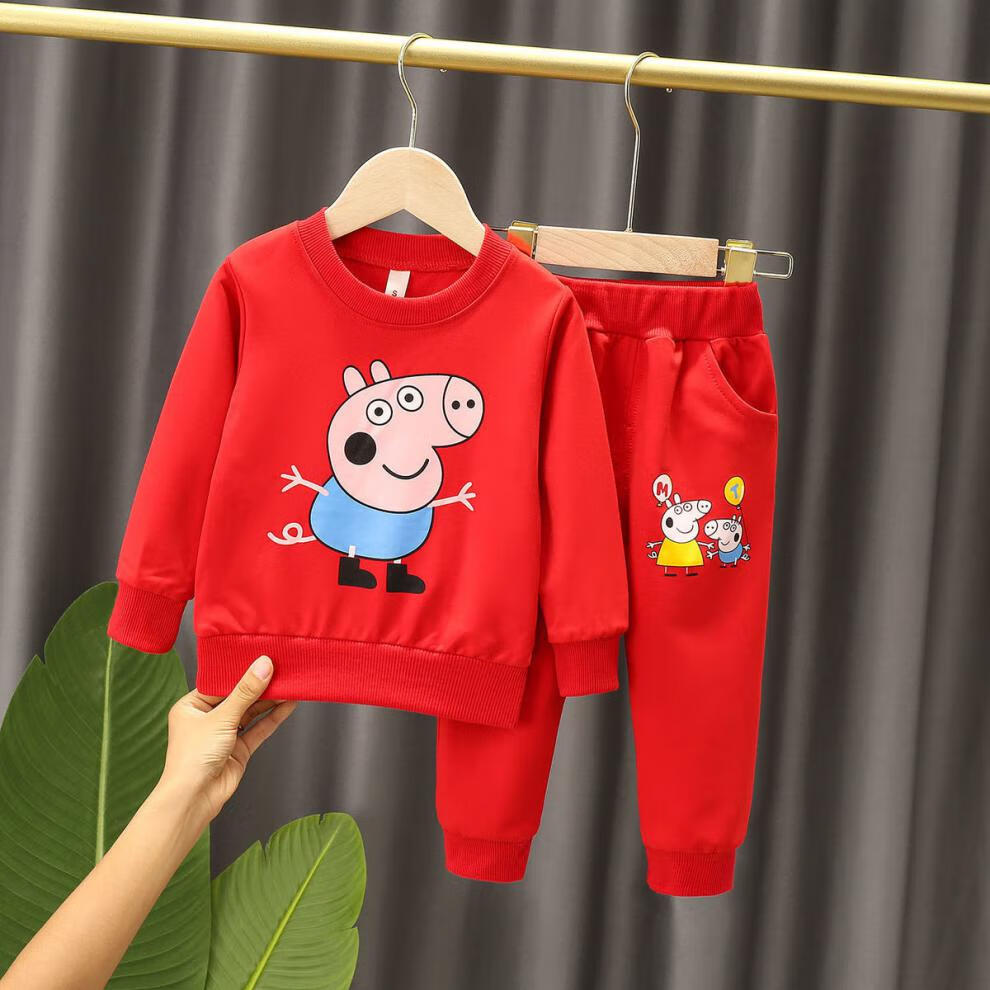 儿童春秋套装小猪佩奇两件套男女童衣服秋季休闲长款宝宝新口袋拼接