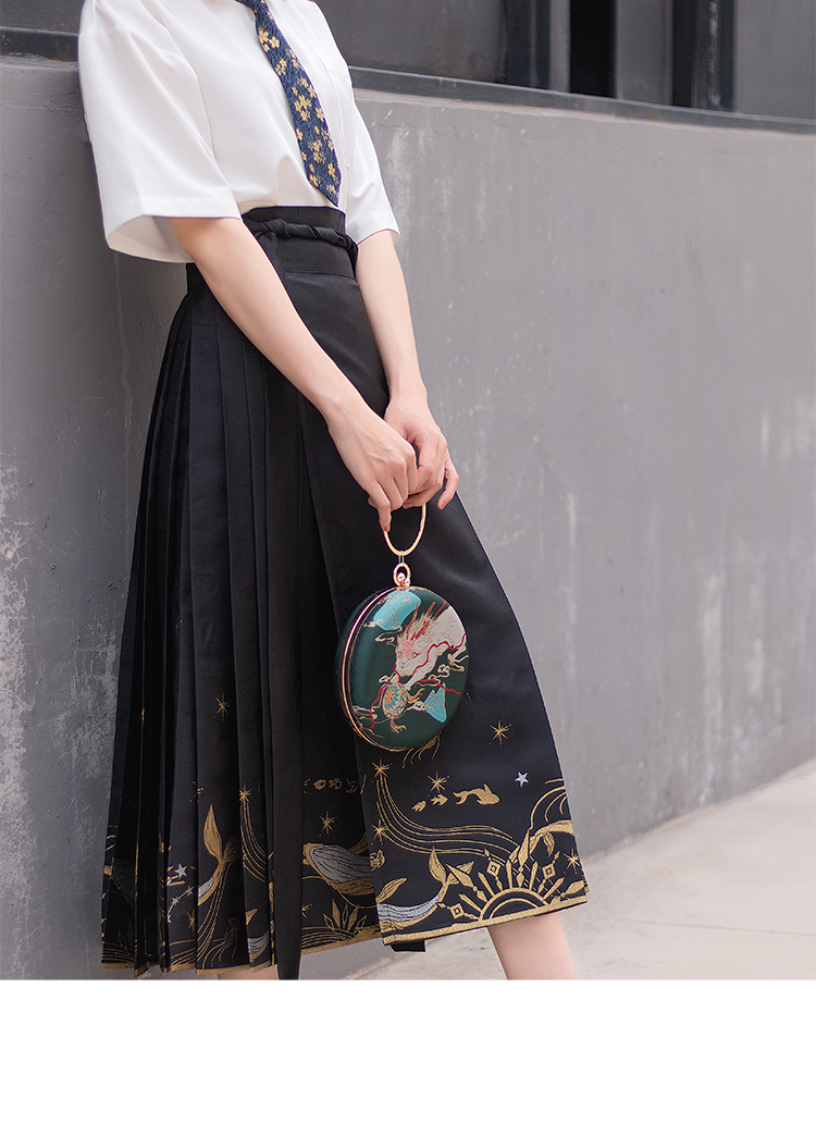 汉服明制马面裙半身鲸落汉服夏季马面裙女日常八分改良汉元素一片式裙