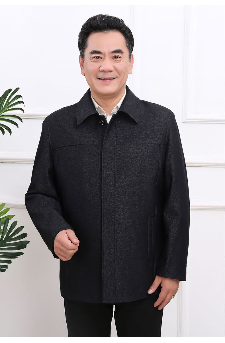 啄木鸟春秋款春秋季中老年男装夹克纽扣爷爷老年人爸爸装翻领男士休闲