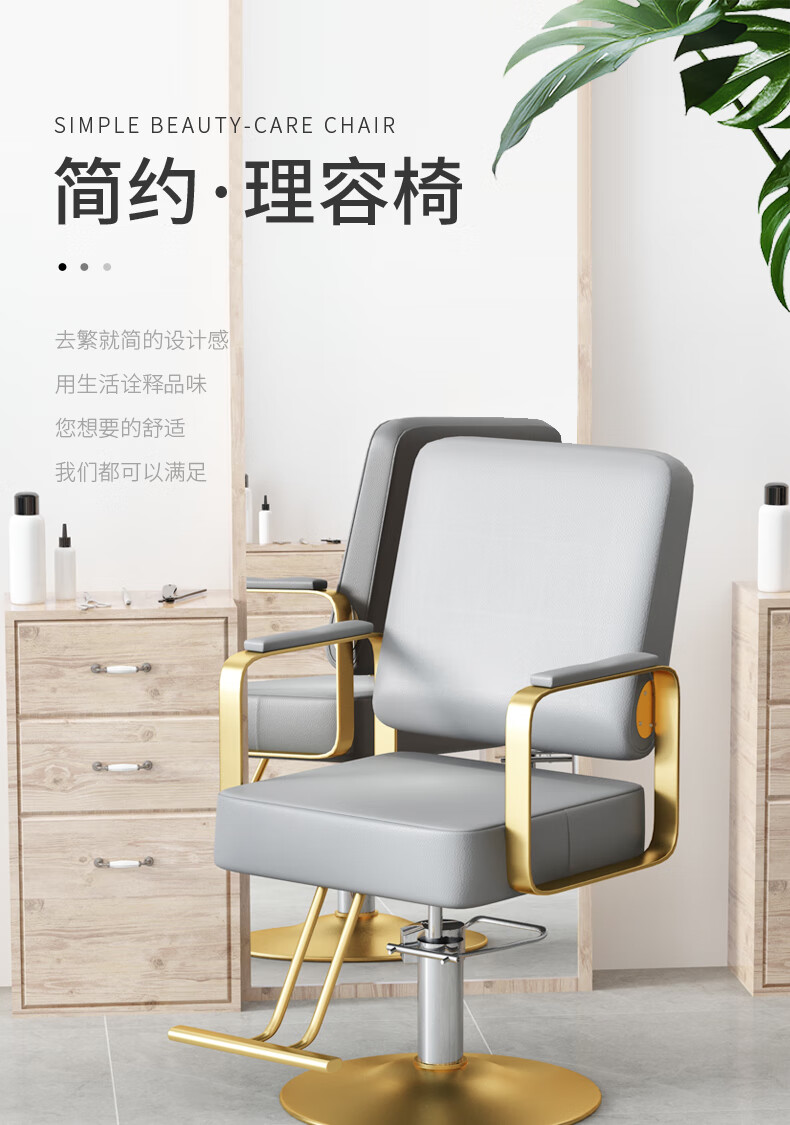 理发店椅子网红美发椅发廊专用剪发椅升降可放倒烫染座椅凳子 黑色电镀银圆盘 官方标配