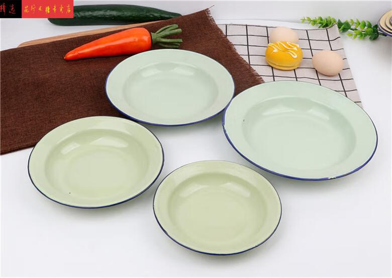 加厚 老式搪瓷菜碟圆盘搪瓷盘子搪瓷菜盘果盘汤盘搪瓷碟搪瓷饭盘小盘