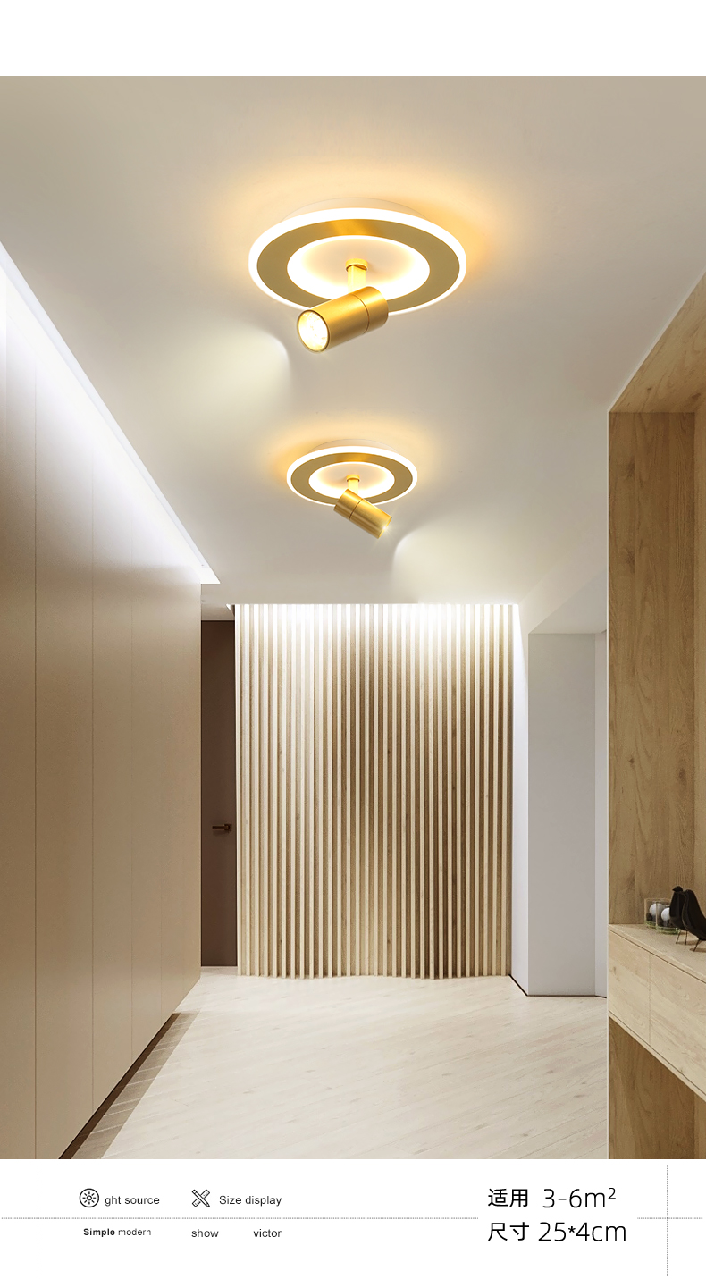 衣帽间灯具led过道走廊灯轻奢金色玄关入户吸顶灯楼道阳台带射灯圆形