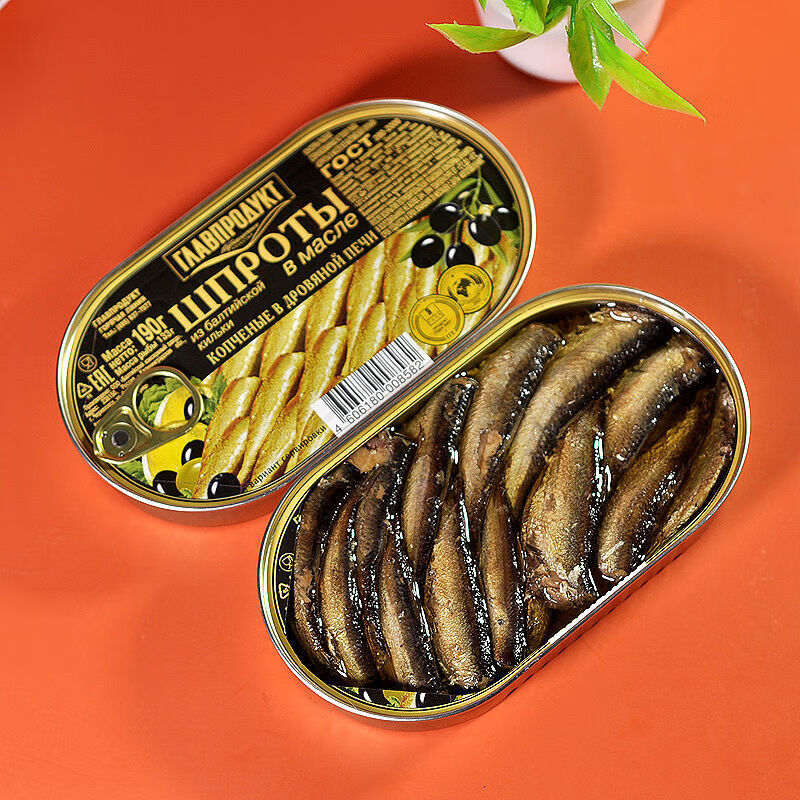 波罗的海烟熏味西鲱鱼罐头即食下酒菜户外野餐油浸小鱼长形盒190克