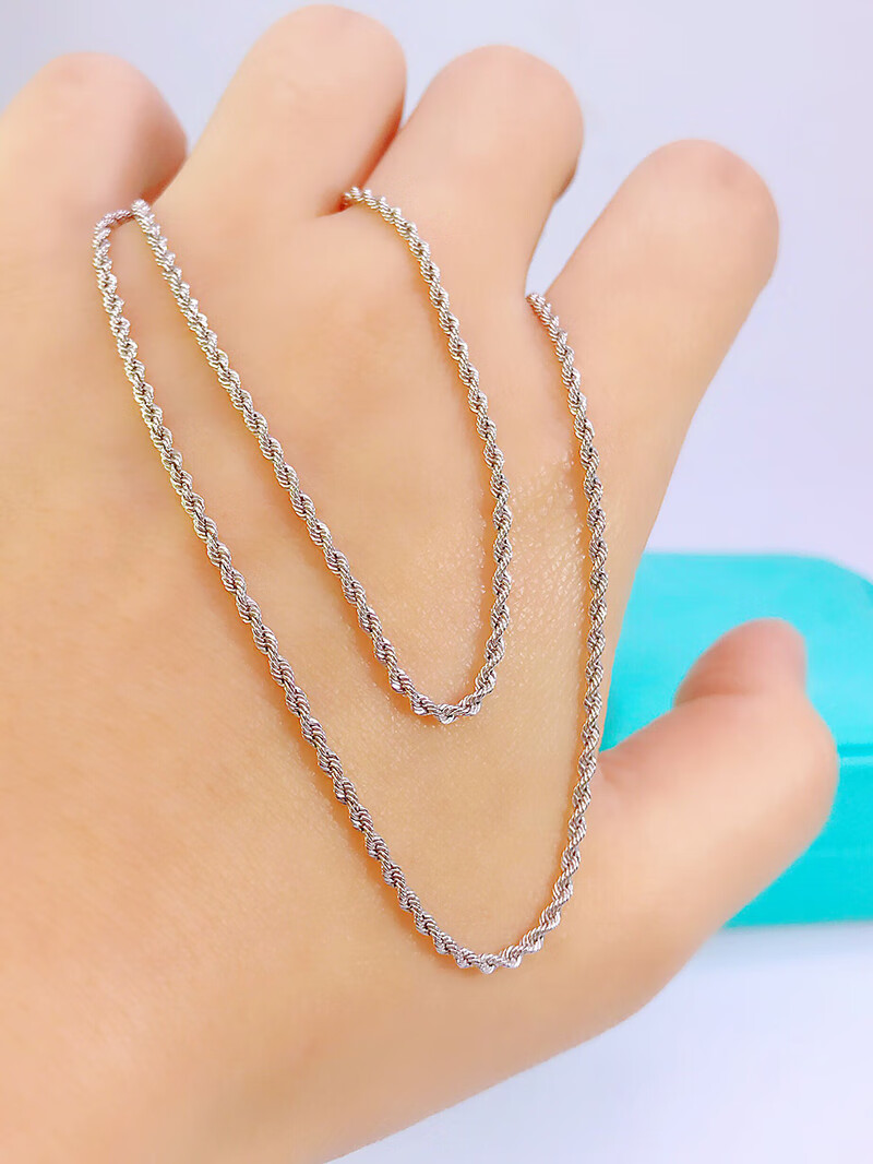 福强珠宝铂金项链女麻绳链麻花pt950白金项链锁骨链时尚扭绳链男铂金