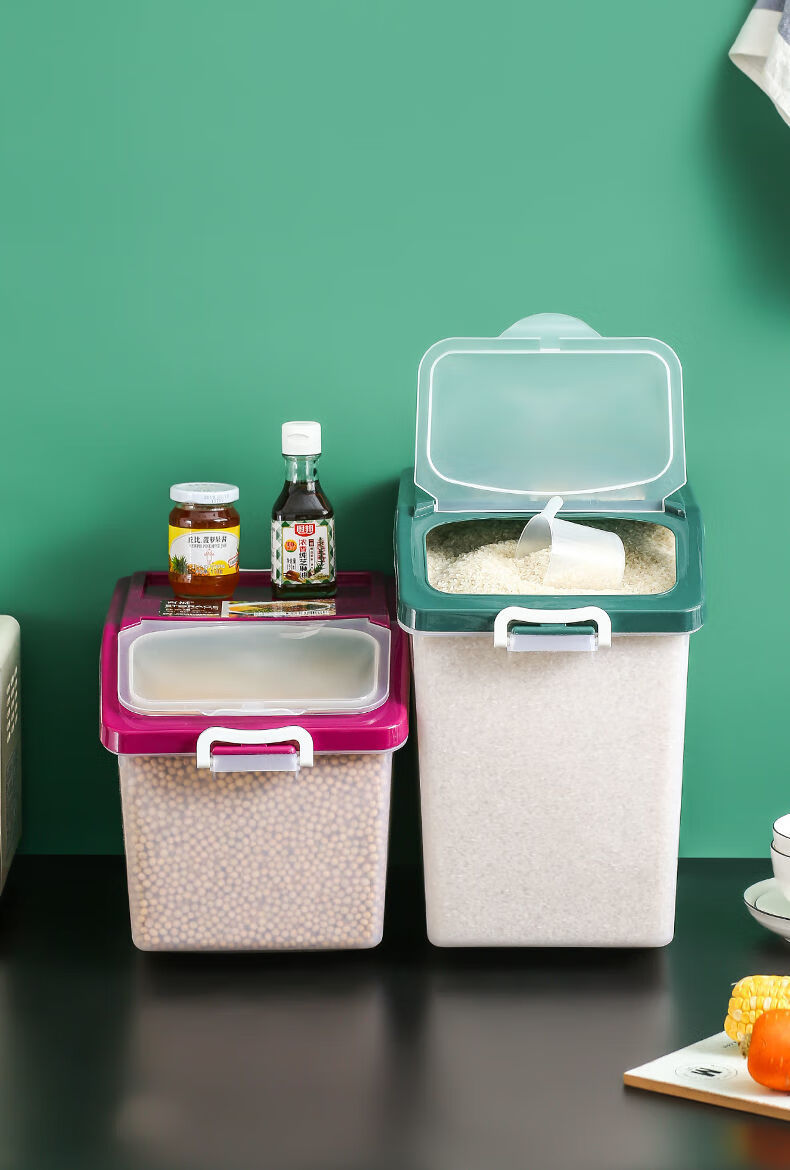 米箱厨房家用面桶蓝色杂粮罐2个淘米器米杯20斤能装大米25斤面粉17斤