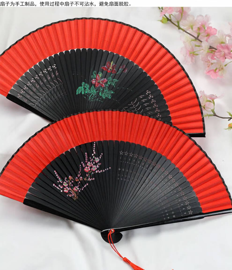 红色舞蹈折叠扇中国风红色手绘扇子女式古风汉服折扇6寸古典随身便携