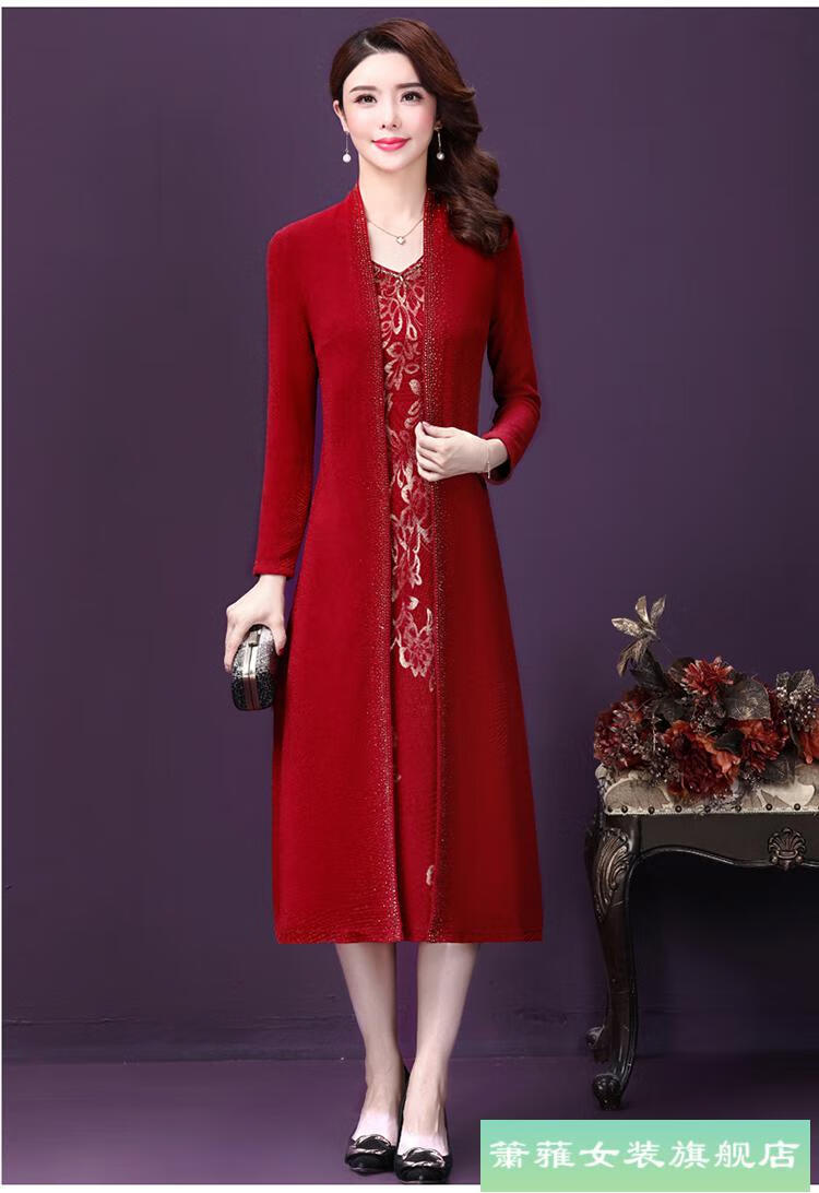 装春秋装适合参加婚礼的衣服妈妈礼服两件套高贵大码婚宴婆婆黑色l