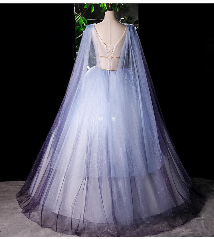 艺考礼服声乐女晚紫色超仙星空长裙年会主持人演出服蓬蓬裙独唱紫色