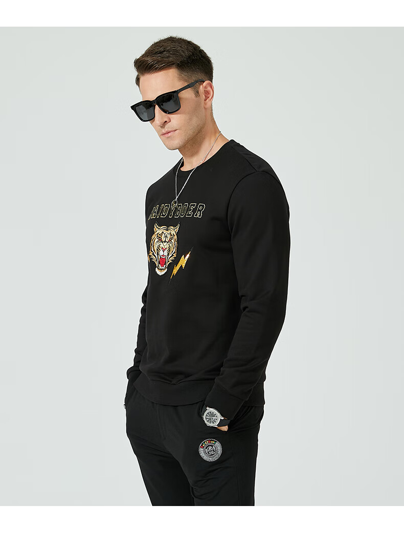 raidyboer雷迪波尔秋冬新款男士时尚休闲纯棉圆领虎头卫衣6071红色