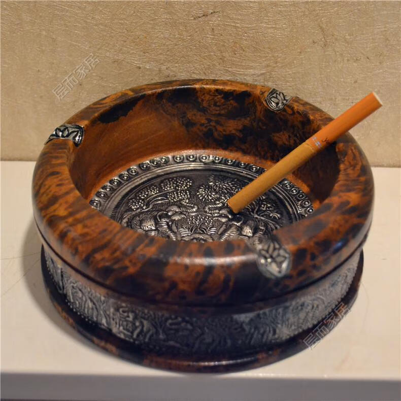 创意烟灰缸泰国芒果木实木烟灰缸木质大象复古礼品会所用烟缸 石斑纹