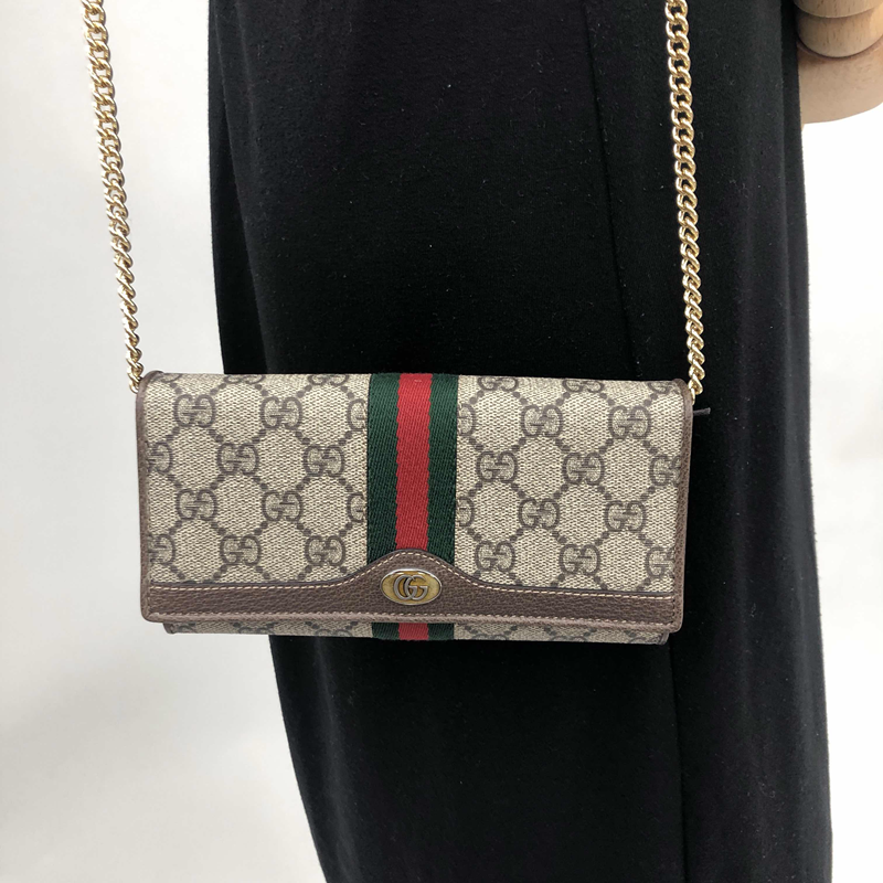 古驰GUCCI新款女包Ophidia GG链条长款钱包