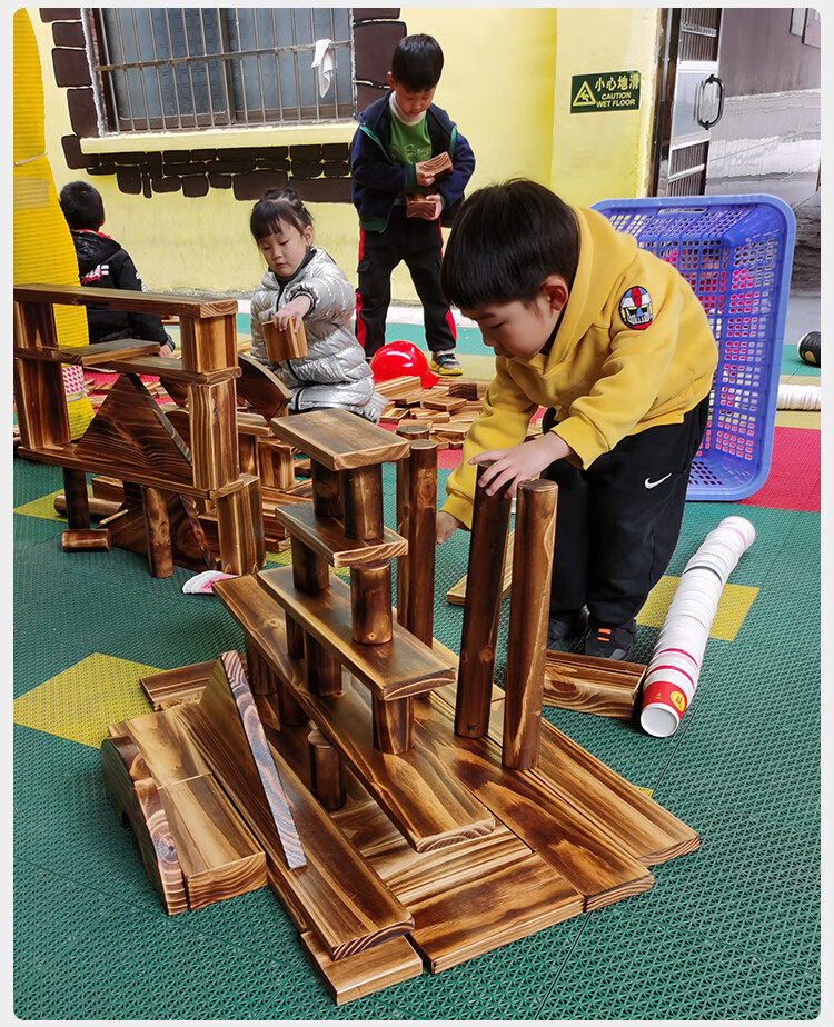 幼儿园超大型户外碳化大积木原木炭烧儿童建构区材料搭建实木玩具1633