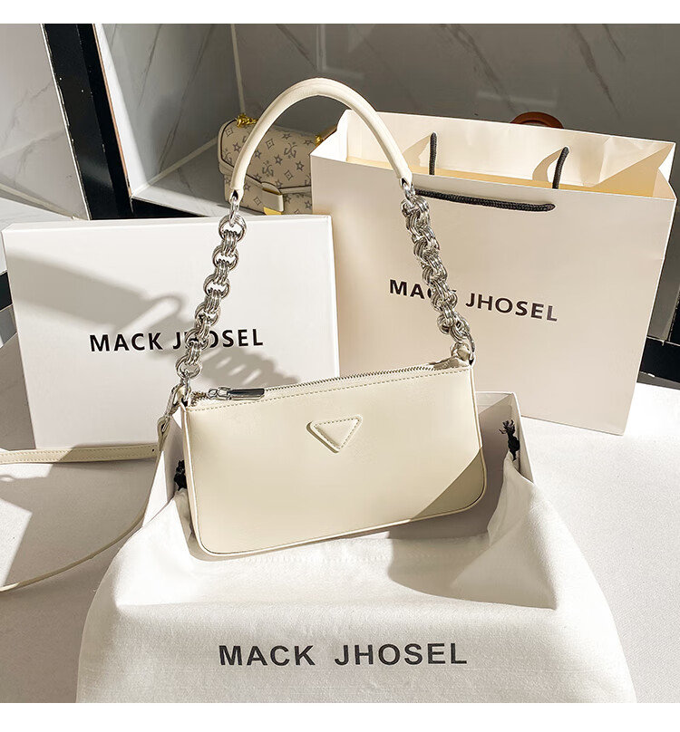 香港mackjhosel真皮法棍腋下包包女夏天2022新款麻将包单肩斜挎包闪光