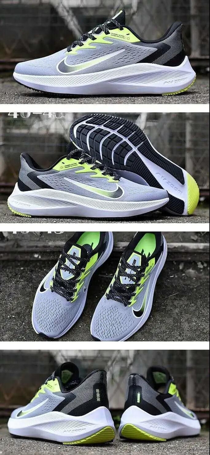 新款登月w7代运动鞋airzoom跑步情侣鞋透气气垫轻便鞋白七彩袜子36