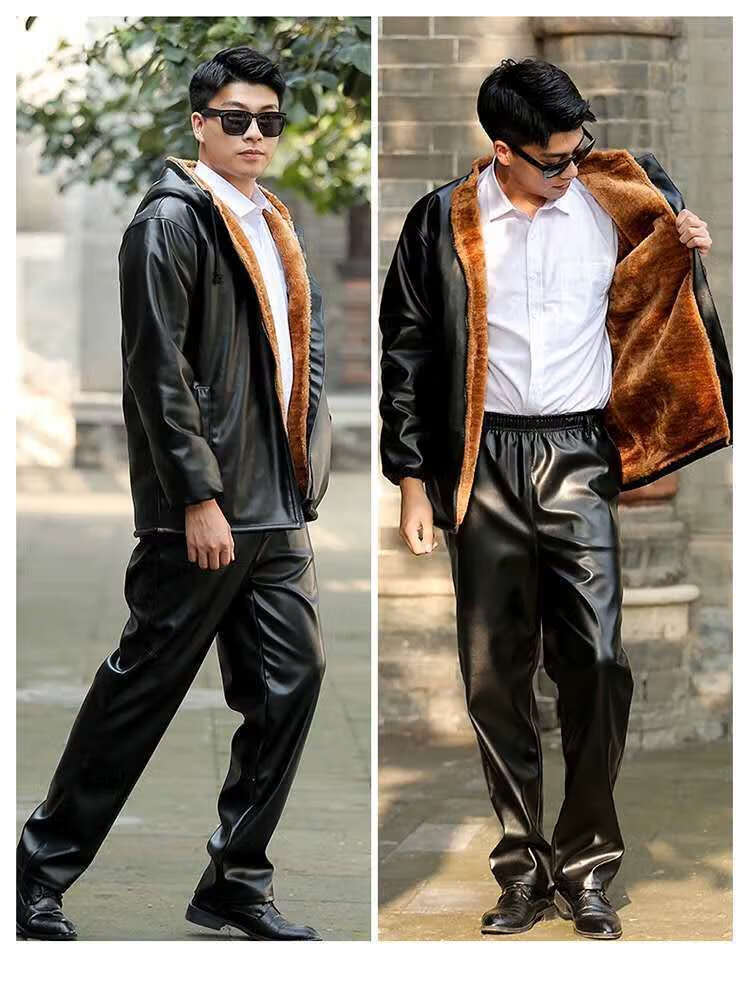 皮衣皮裤男工作服套装外卖摩托机车加绒加厚防风防水保暖棉衣外套l挖