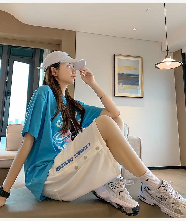 短裤女夏宽松2022运动休闲五分裤女学生夏季宽松短裤排扣设计感裤子