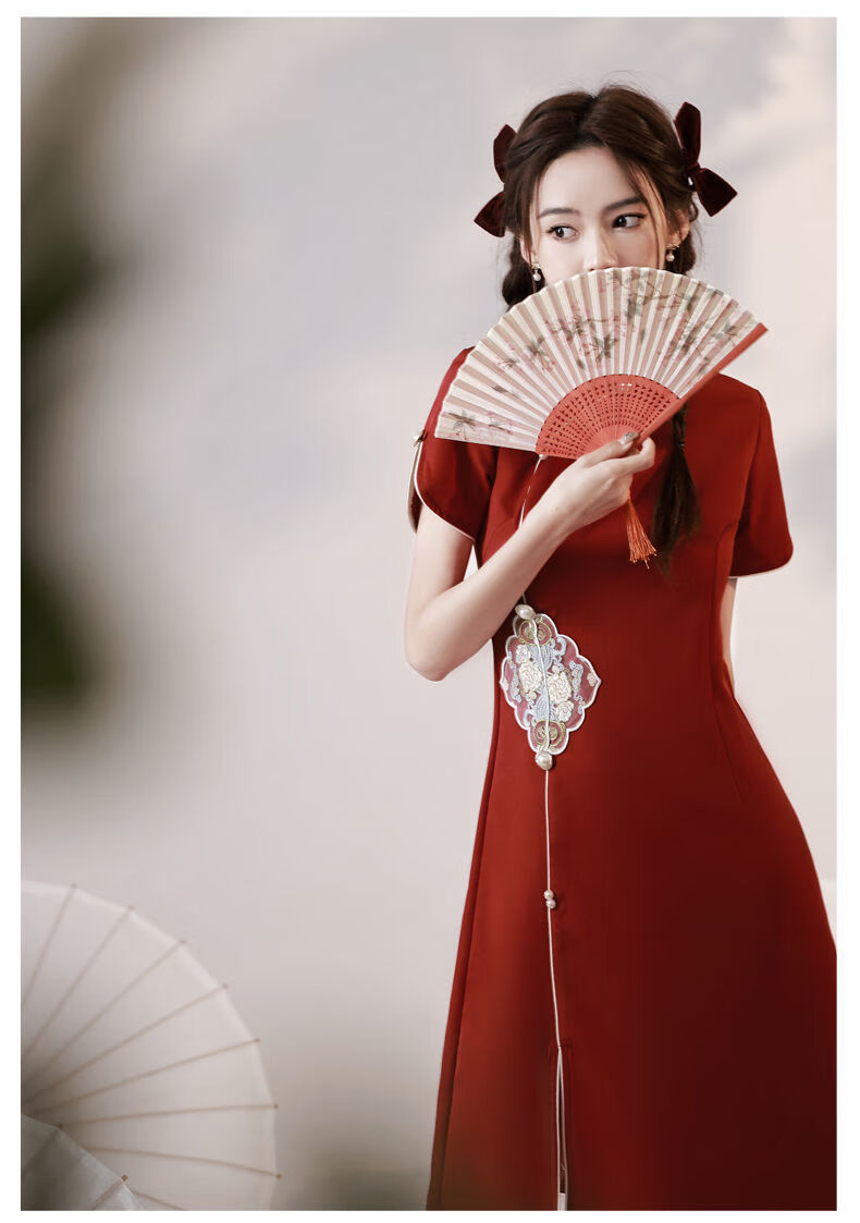 朔玉【高考中考旗袍】 红色改良国潮旗袍女高考送考年轻少女款小个子