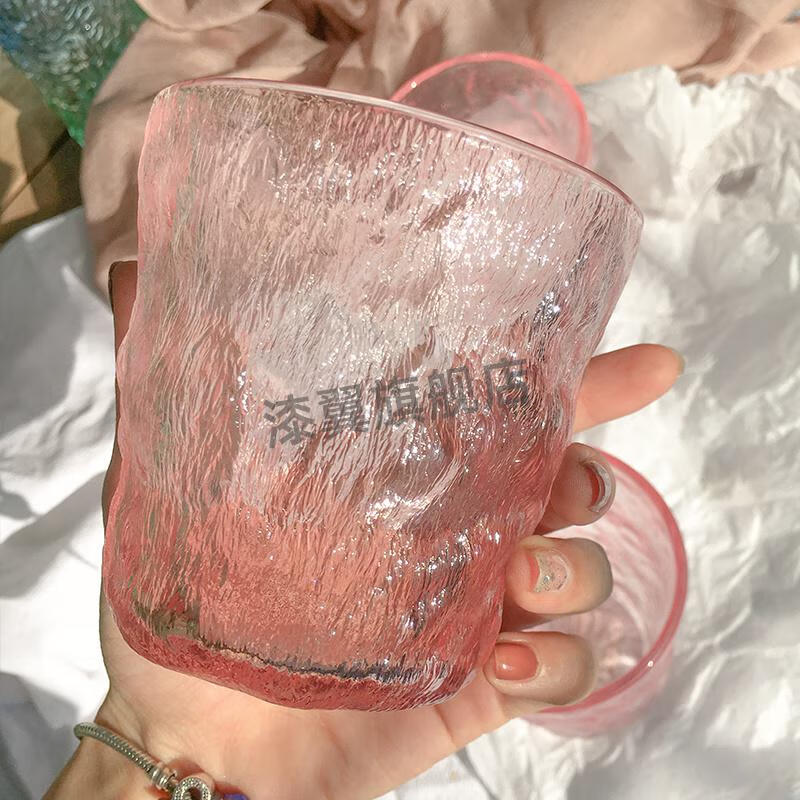 抖音同款渐变色冰川玻璃杯ins风渐变粉色玻璃杯家用网红冰川纹杯子女