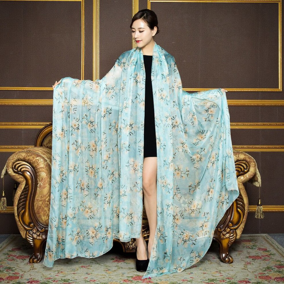 木季云沙巾长3米宽15米超大丝巾海边旅游印花纱巾女舞台舞蹈淡黄色大