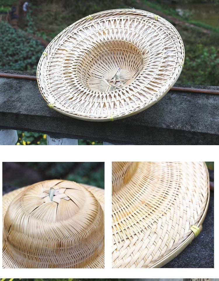 蜜丝刘新品竹编凉帽竹编草帽防雨中山帽40手工竹编斗笠帽大沿遮阳帽