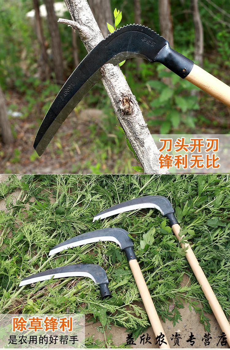 镰刀户外长柄加长大杉镰刀割草刀农用全钢手工锻打廉刀割草大扇刀 一