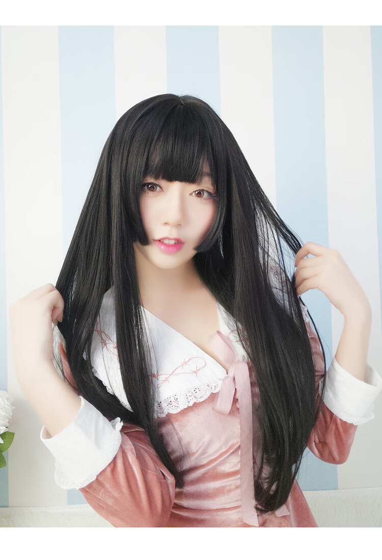 姬发式日系假发女长姬发日常长发二次元公主切刘海日式全头套假毛 黑