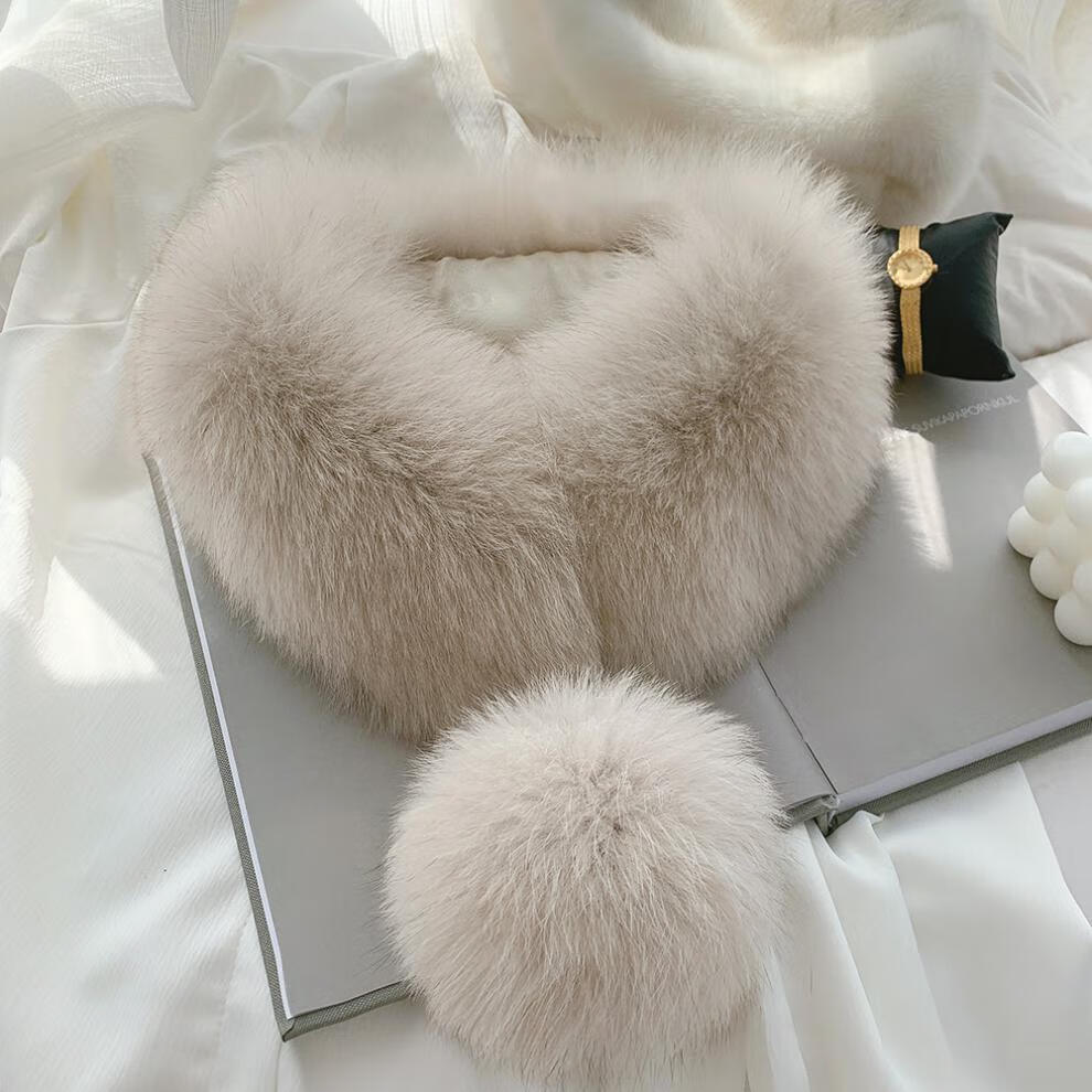 毛领子真毛狐狸毛围脖真毛领子皮草围脖女士秋冬狐狸毛围巾围脖毛球