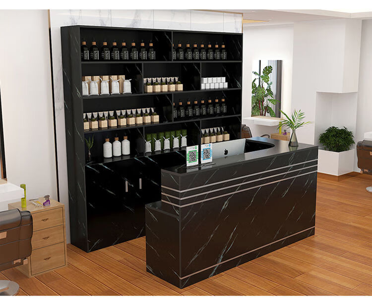 收银台柜台小型简约饭店转角吧台桌商用酒店前台接待台酒柜展示柜柚木