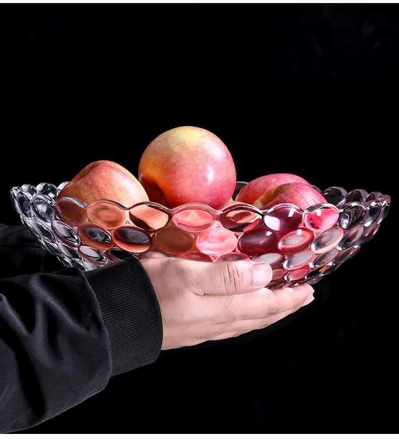 玻璃水果盆水果摆盘水果碟水果盘现代客厅家用零食水晶玻璃果盘个性