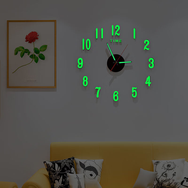 夜光免打孔挂钟个性简约现代时钟挂墙家用网红客厅钟表创意表time数字