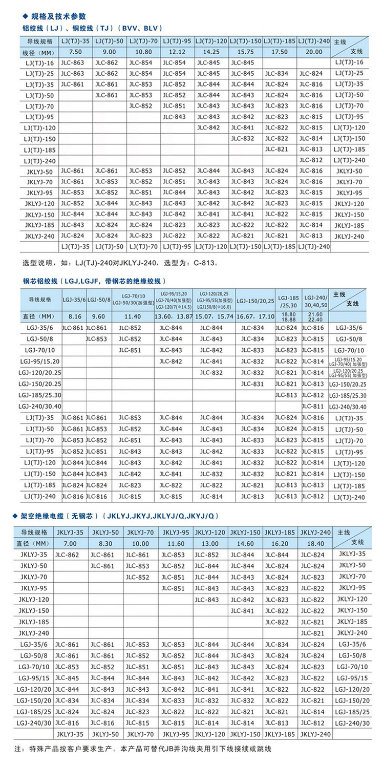 c型线夹ct jlc jc系列铝合金制电缆电线连接分支 j